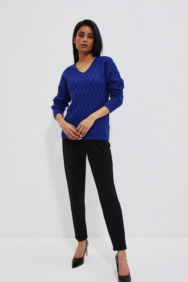 Sweter z ozdobnym splotem lazurowy