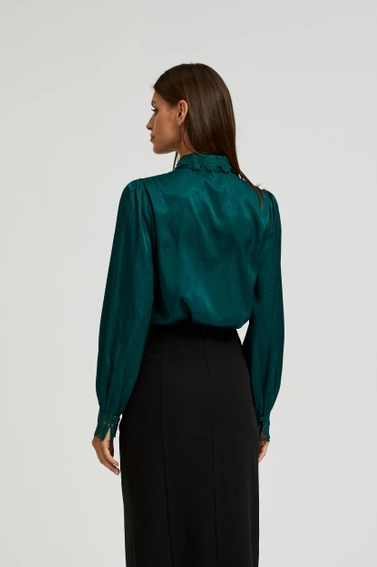 Koszula z koronką na mankietach i kołnierzyku zielona