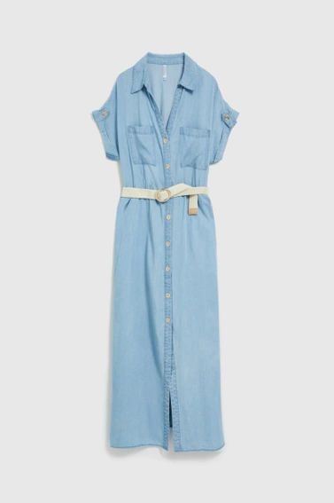 Sukienka lyocell o długości midi błękitna 
