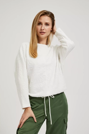 Bluza z okrąłym dekoltem i wiązaniem w pasie biała