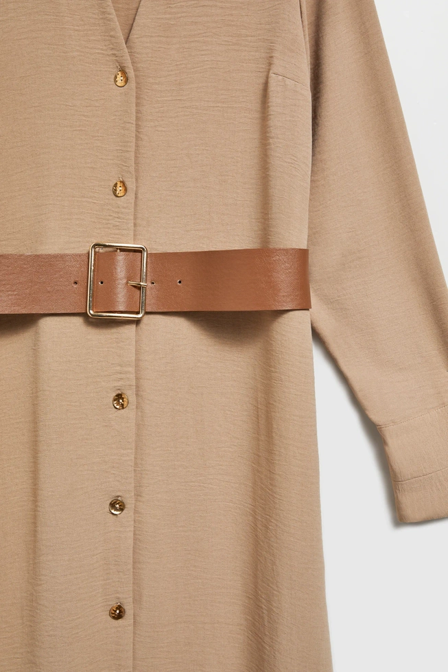 Sukienka midi z szerokim paskiem beżowa