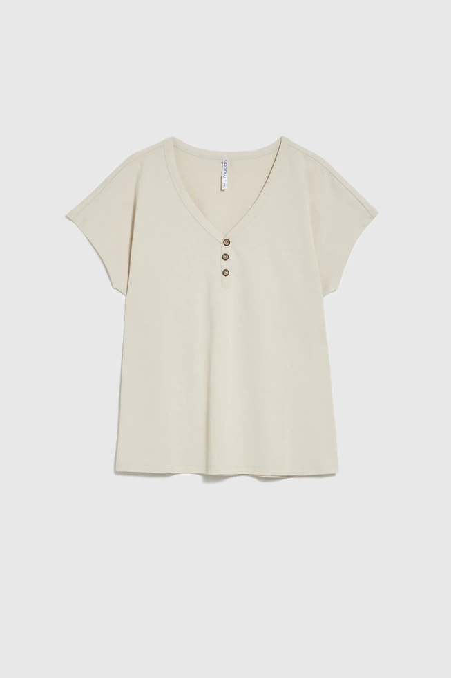Bluzka z guzikami na dekolcie beżowa