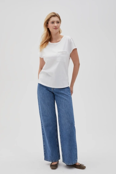 Bawełniany t-shirt z kieszonką biały