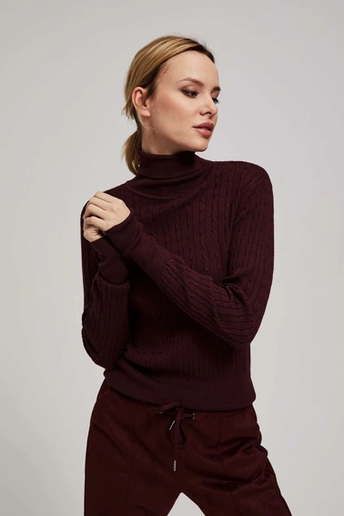 Cienki sweter z golfem kasztanowy