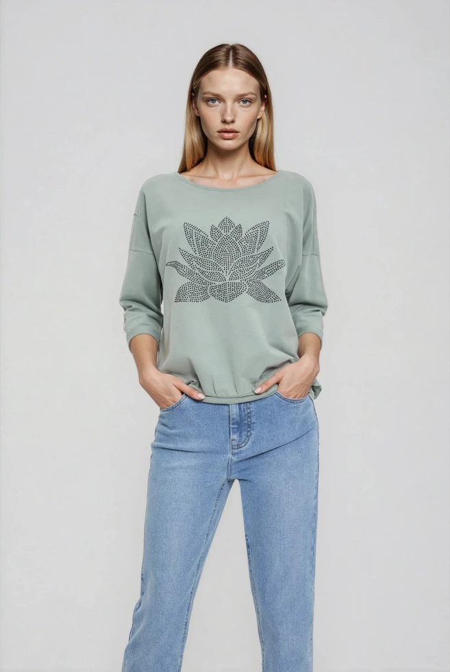 Bluza z bawełny oliwkowa