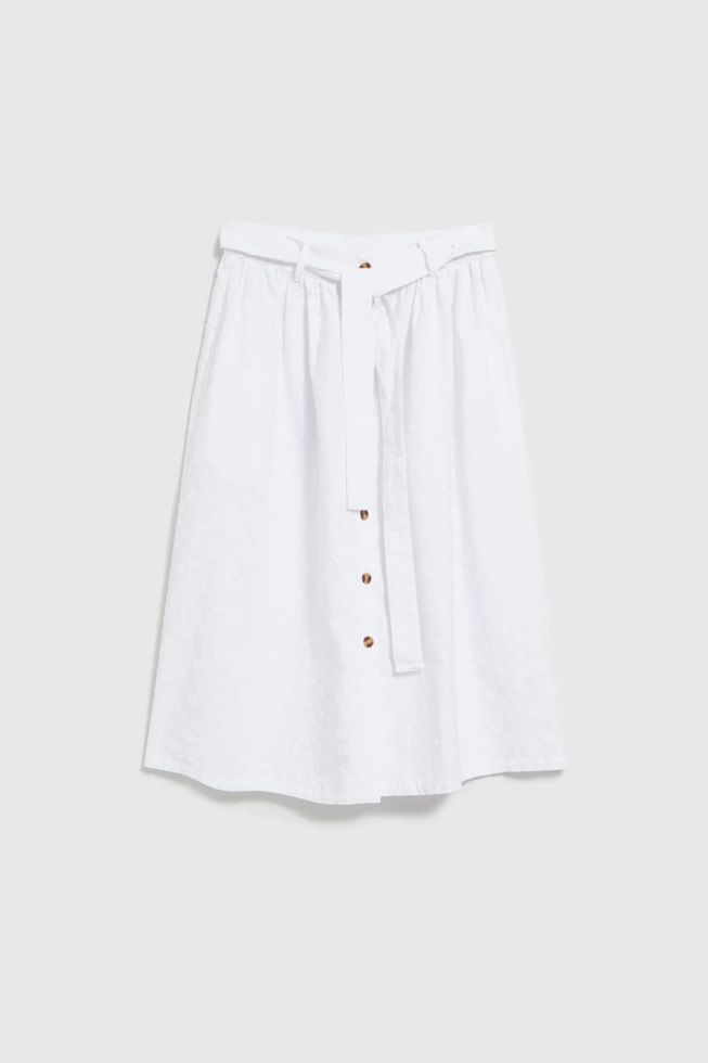 Spódnica midi z guzikami z wiązaniem w talii biała