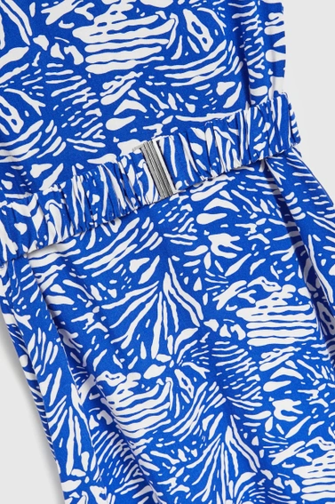 Wzorzysta sukienka midi niebieska