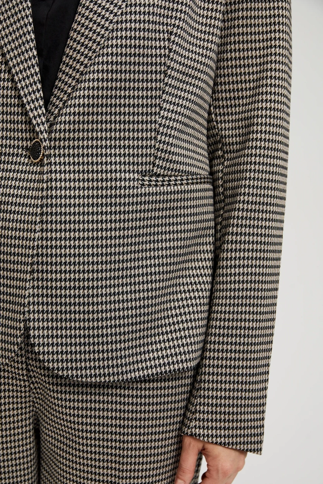 Jednorzędowa marynarka w pepitkę beżowa