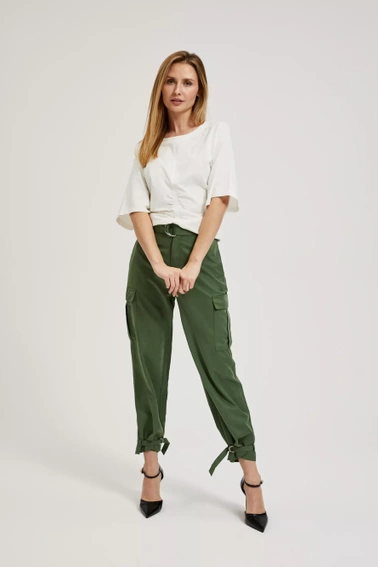 Bluzka z krótkimi rękawami i marszczeniem biała