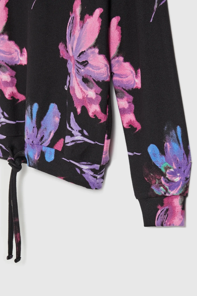 Sweter w kwiaty z długimi rękawami fioletowy