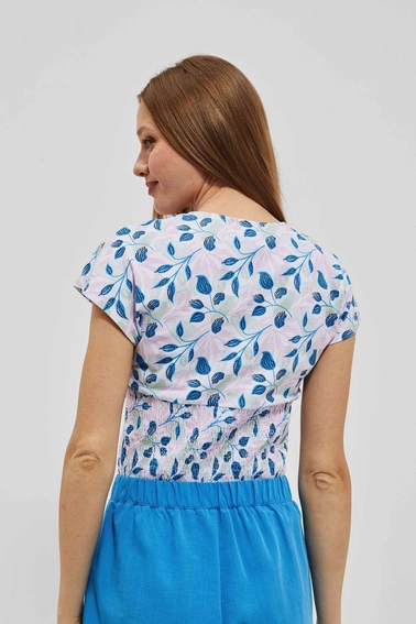 T-shirt z dekoltem w serek wielokolorowy