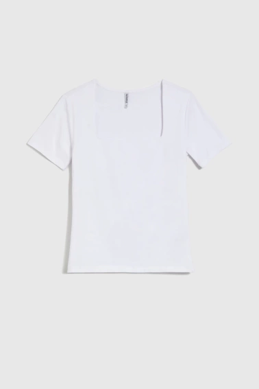 Bluzka z dekoltem karo biała