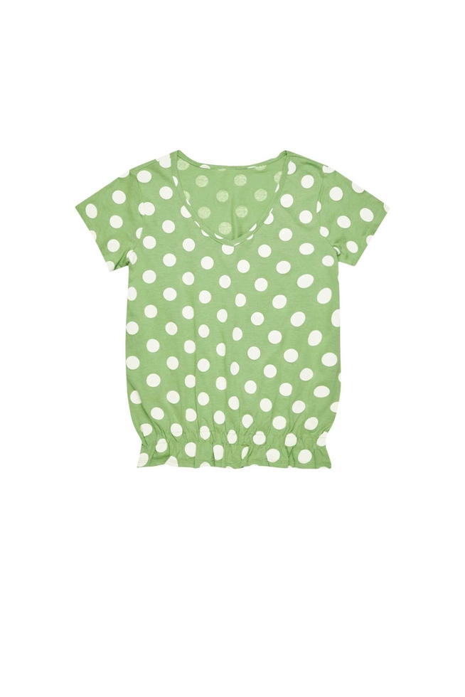 Bluzka w groszki z dekoltem w serek malachitowa