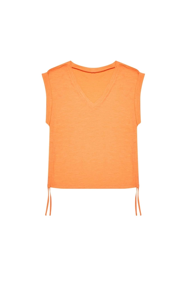 Bawełniana bluzka ze ściągaczem łososiowa