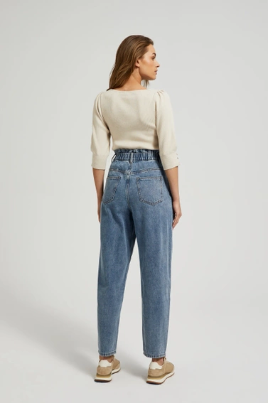 Bawełniane jeansy paperbag niebieskie