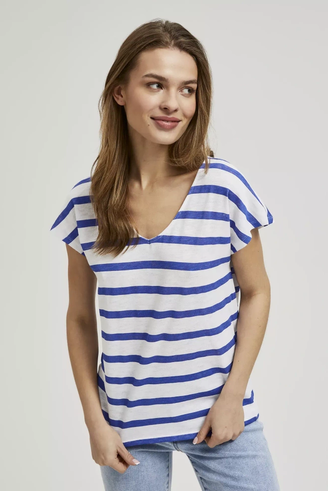 Bluzka w cienkie paski z krótkimi rękawami niebieska