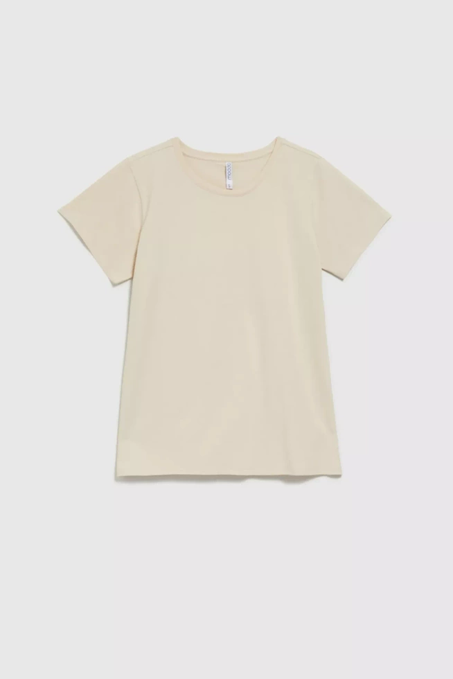 Gładka bluzka z krótkimi rękawami beżowa