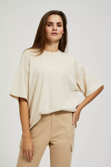 Bluzka oversize z okrągłym dekoltem beżowa