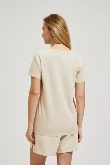 Gładka bluzka z krótkimi rękawami beżowa