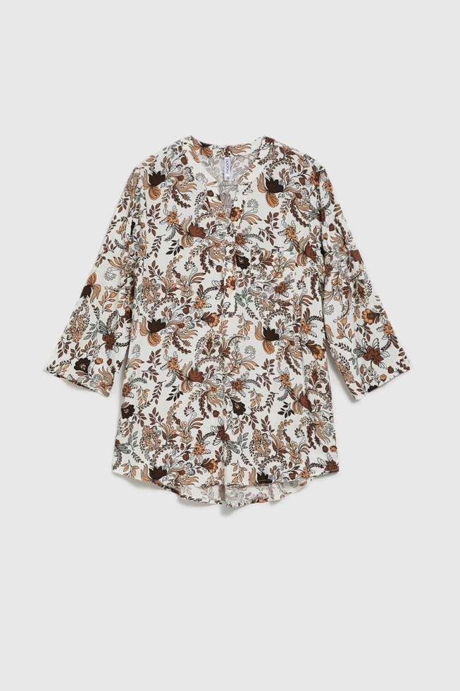 Wiskozowa koszula z kwiatowym wzorem beżowa