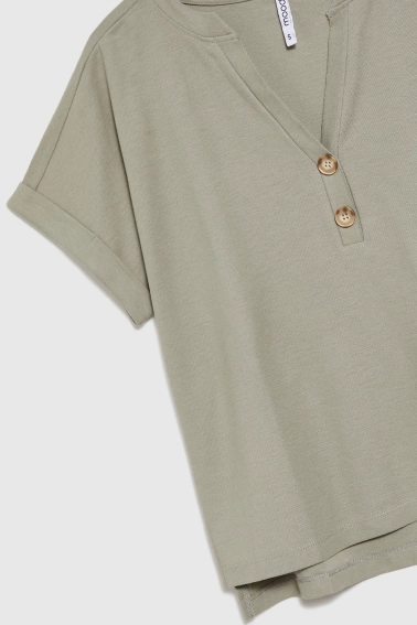 Bluzka z guzikami na dekolcie oliwkowa