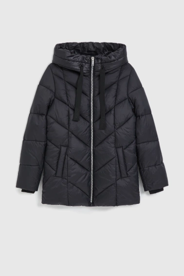 Pikowana kurtka z kapturem czarna