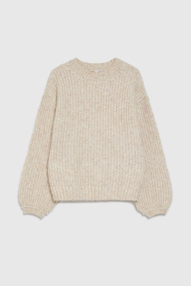 Sweter z perełkami beżowy