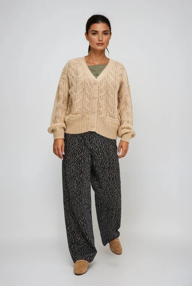 Kardigan z dekoltem w serek beżowy