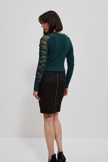 Bluzka z transparentnymi rękawami szmaragdowa