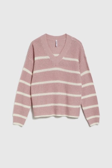 Sweter w paski różowy