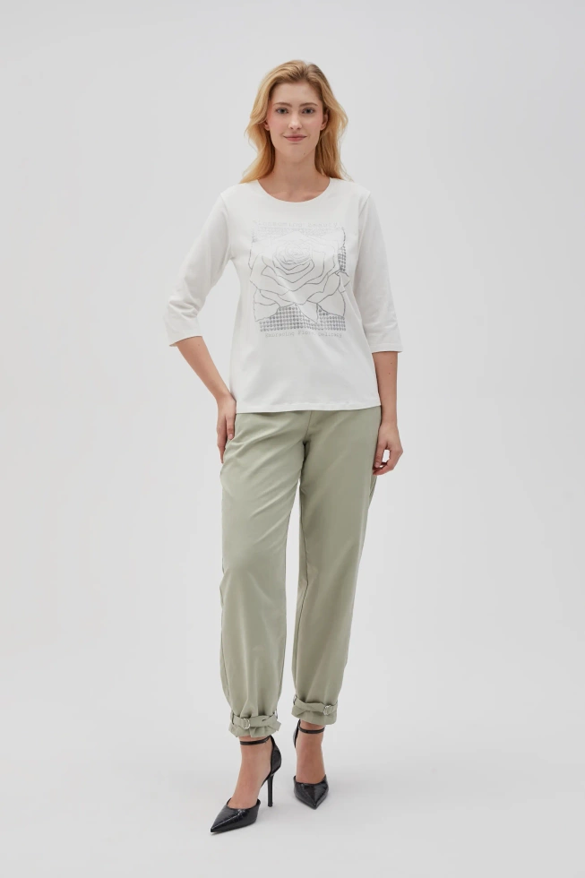 Bluzka z nadrukiem i rękawami 3/4 biała