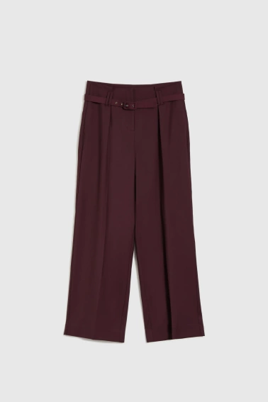 Spodnie w kant z paskiem burgundowe