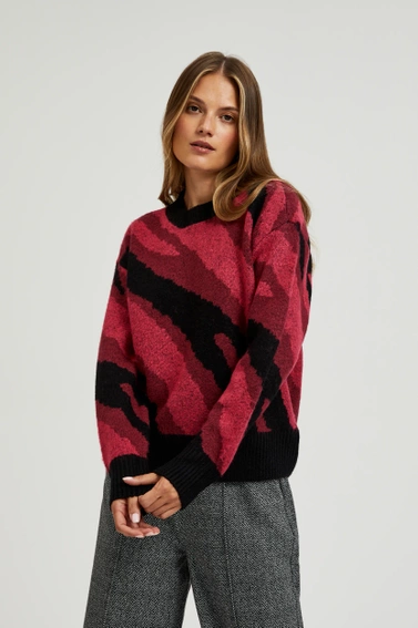 Sweter z geometrycznym wzorem czerwony 