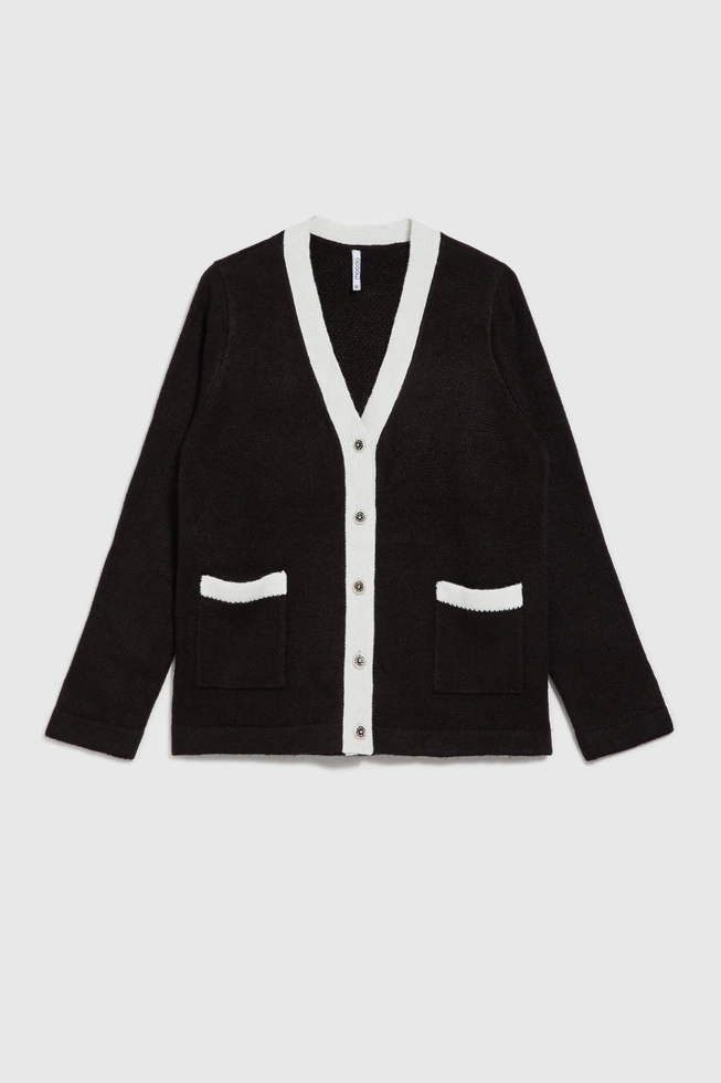 Kardigan z ozdobnymi guzikami z długimi rękawami czarny