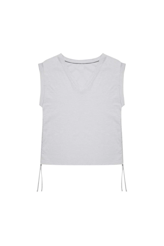 Bawełniana bluzka ze ściągaczem szara