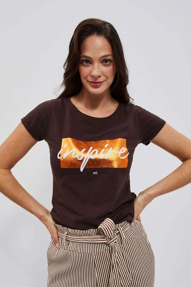 T-shirt z napisem ciemnbrązowy