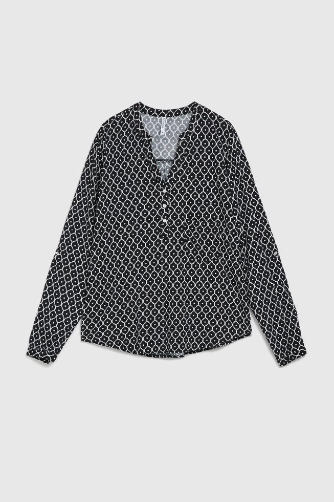 Wiskozowa koszula bez kołnierzyka czarna