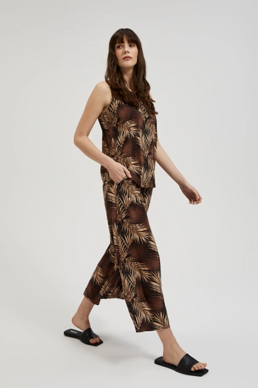 Spodnie kuloty w tropikaly wzór czarny