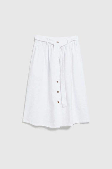 Spódnica midi z guzikami z wiązaniem w talii biała 