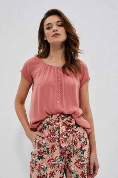 Gładka bluzka koszulowa z wiskozy ceglasta