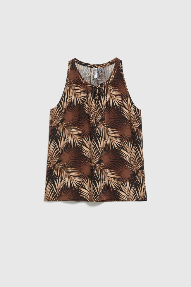 Koszula w tropiklany wzór z wiązanym dekoltem czarna