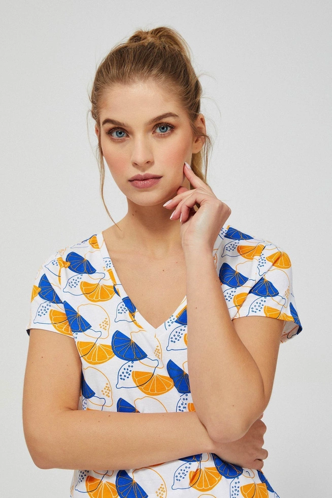 Bawełniany t-shirt z nadrukiem w kształcie cytryn biały