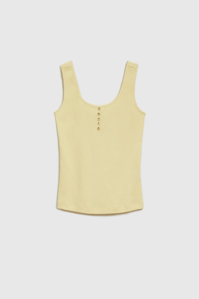 Prążkowany top z guzikami żółty