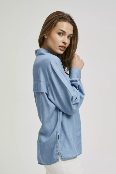 Koszula lyocell z kołnierzykiem zapinana na guziki niebieska