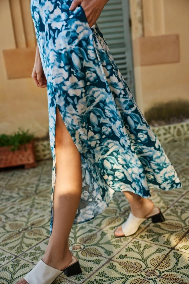 Wzorzysta spódnica z wiskozy zielona