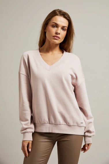 Bluza z dekoltem w serek i długimi rękawami różowa