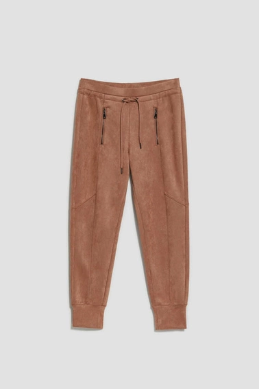 Dresowe spodnie z zapinanymi kieszeniami kawowe