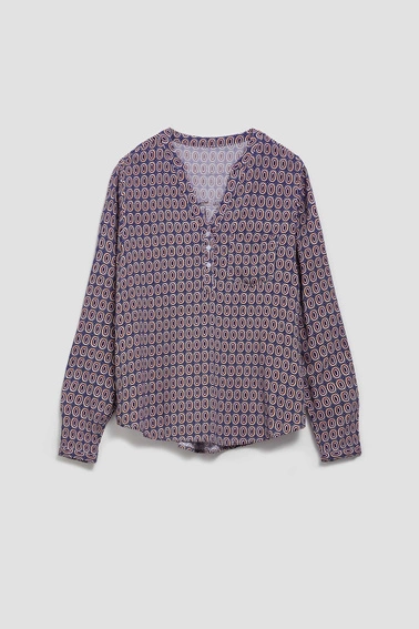 Wzorzysta koszula z dekoltem w serek błękitna