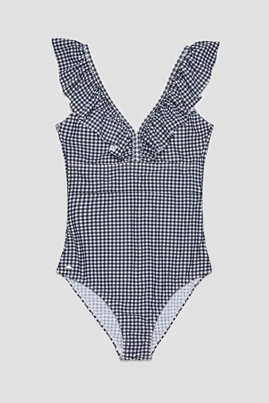 Jednoczęściowy strój kąpielowy z falbaną na dekolcie czarny