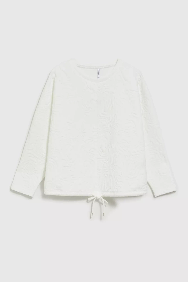 Bluza z okrąłym dekoltem i wiązaniem w pasie biała